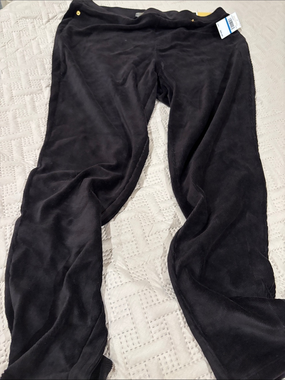 Lane Bryant Black Velour Wide-Leg Pants with Button Trim